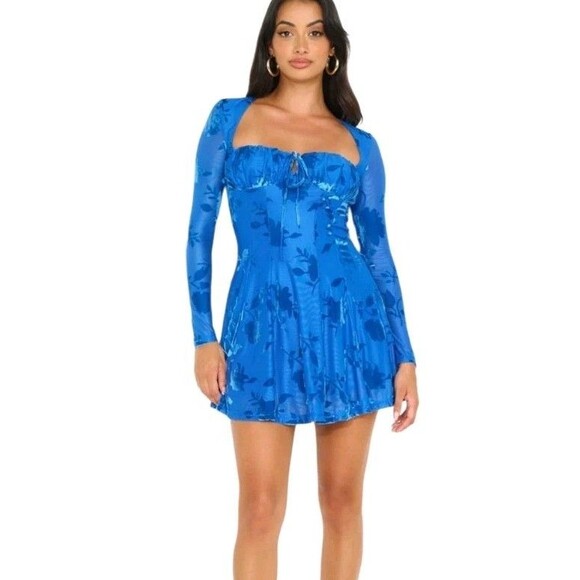 Hello Molly Babydoll Milkmaid New City Minidress Medium Velvet Flocked Ethereal - Picture 1 of 10